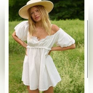 NWT Pilcro Anthropologie White Puff Sleeve Babydoll Romper size XL